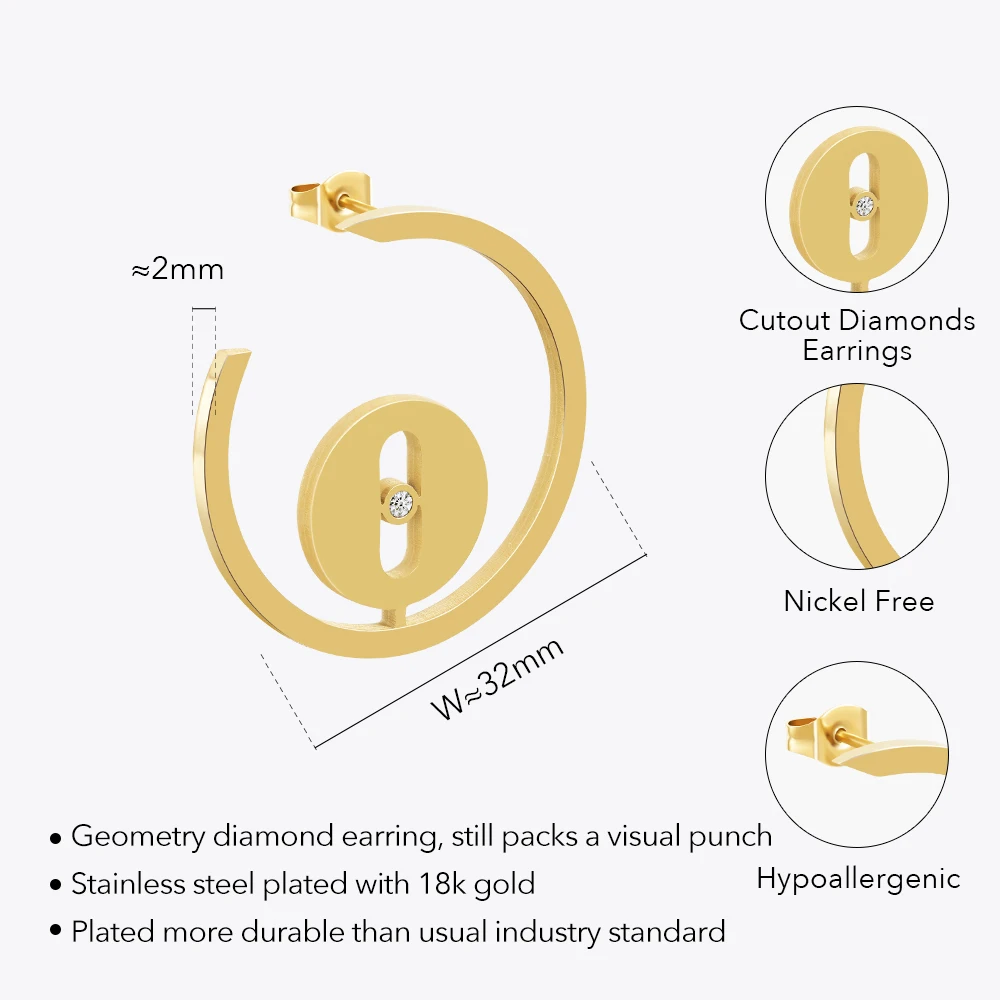 Enfashion Aros Cutout Zircon Hoop Earrings Stainless Steel 18k Gold Plated Trendy Fashion Jewelry For Women Dropship E231505