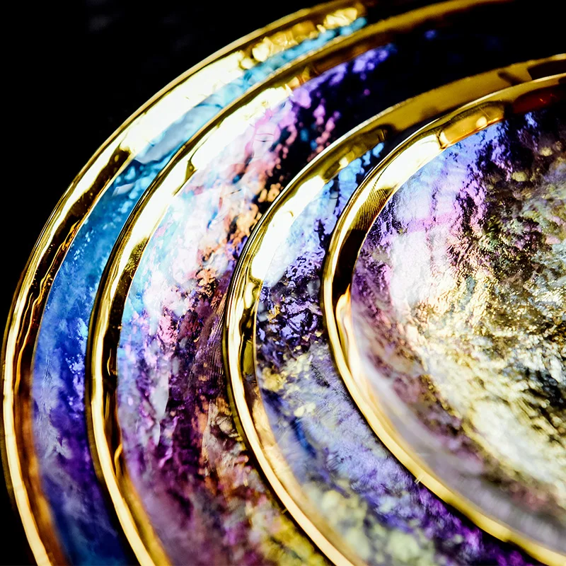 Thick Rainbow Glass Dinner Plates Steak Plate Dishes Salad Fruit Bowl Luxury Gold Inlay Glass Cake Food Plate Tableware