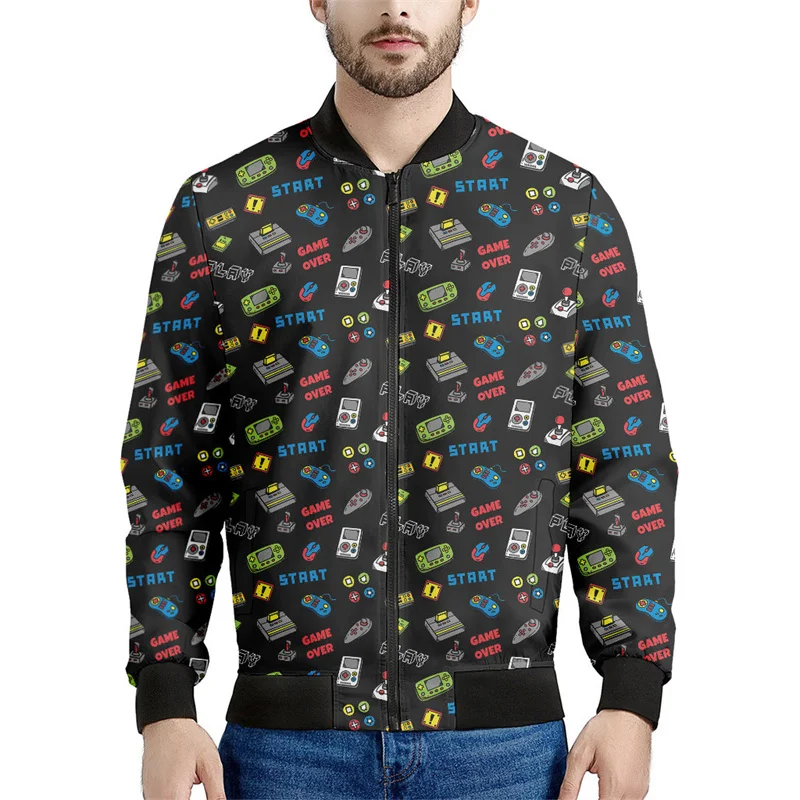 thumbnail image 1 of Chaqueta con cremallera y estampado de consola de juegos para hombre, sudadera informal de manga larga con estampado 3D de bloques, chaquetas de gran tamaño, 1 of 5