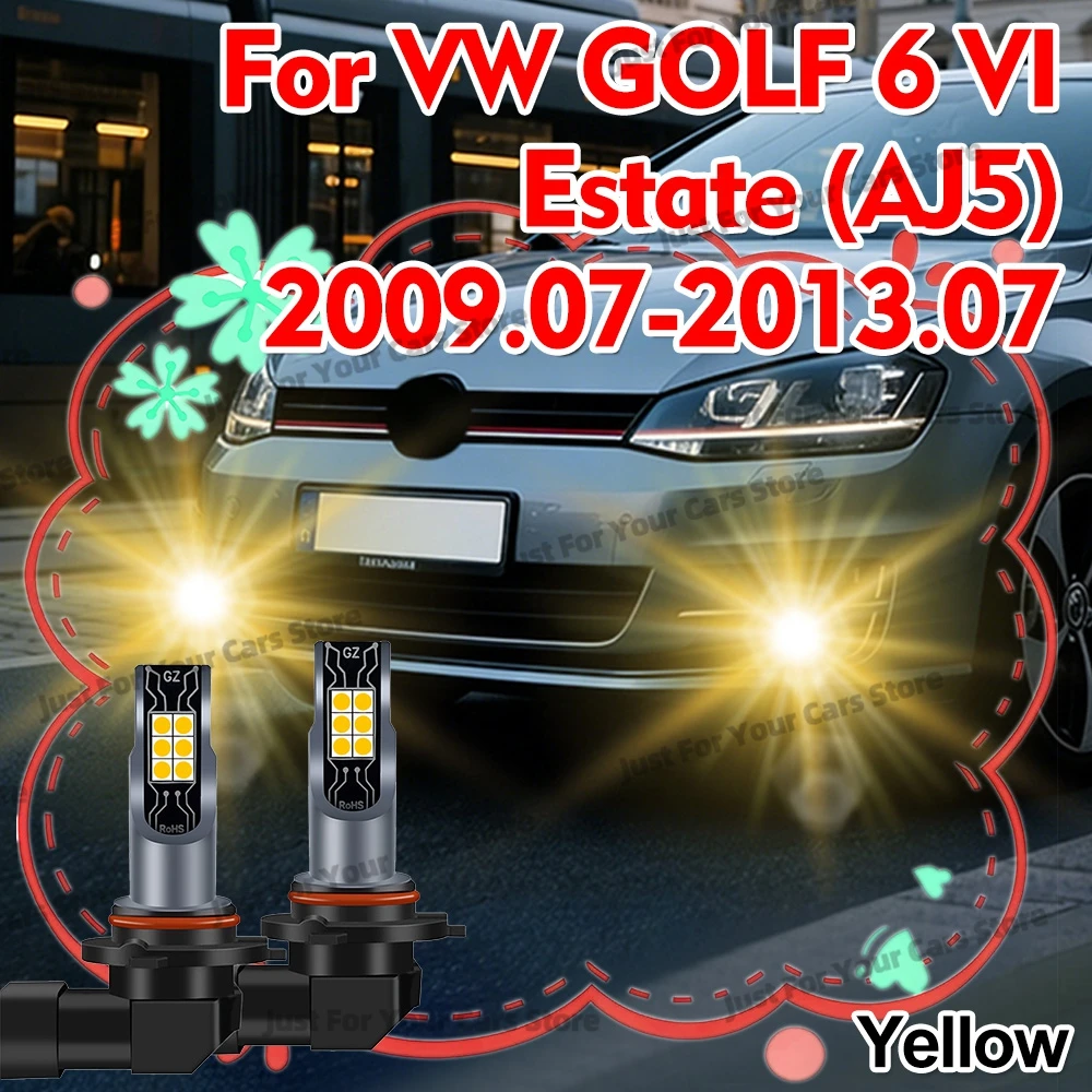 2x 자동차 LED 안개등 3000K 노란색 램프 전구 VW 골프 6 VI 에스테이트(AJ5) 2009 2010 2011 2012 2013 액세서리 12V 플러그 앤 플레이