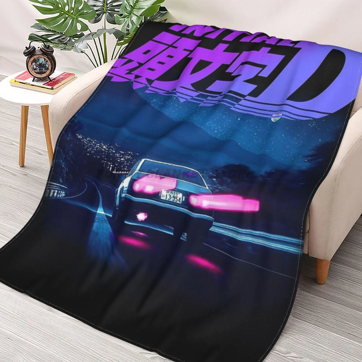 

Initial D Neon AE86 Throws Blankets Collage Flannel Ultra-Soft Warm picnic blanket bedspread on the bed