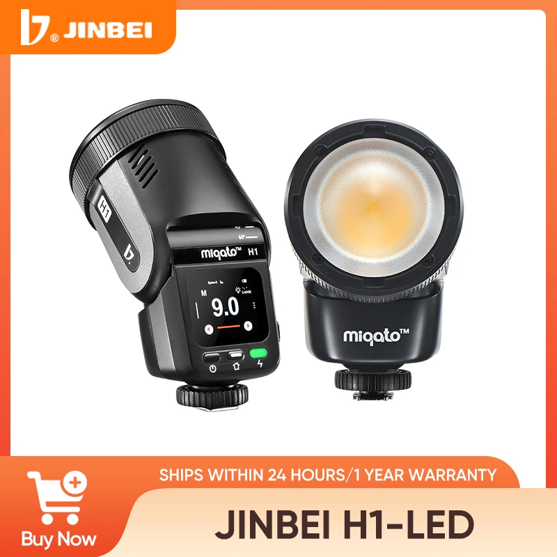 진베이 H1 라운드 헤드 LED 스피드라이트 HSS TTL 카메라 플래시 12W BI LED 비디오 라이트 2 in 1 라이트 (캐논, 니콘, 후지, 용)