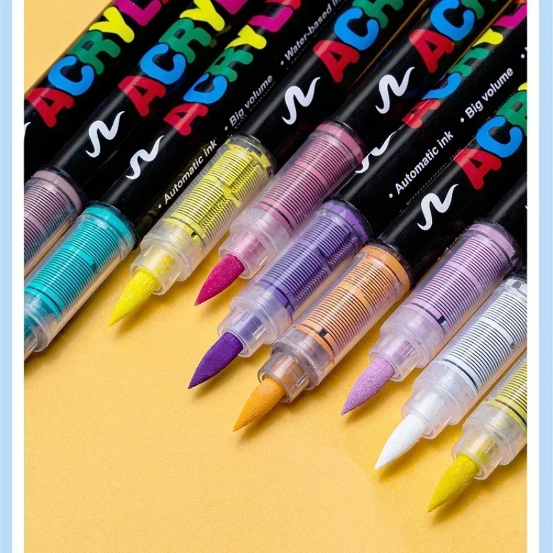 Acrylic Paint Markers 16 Colors Direct-liquid Brush Marker For Rock Painting Stone Ceramic Glass DIY Art Supplies