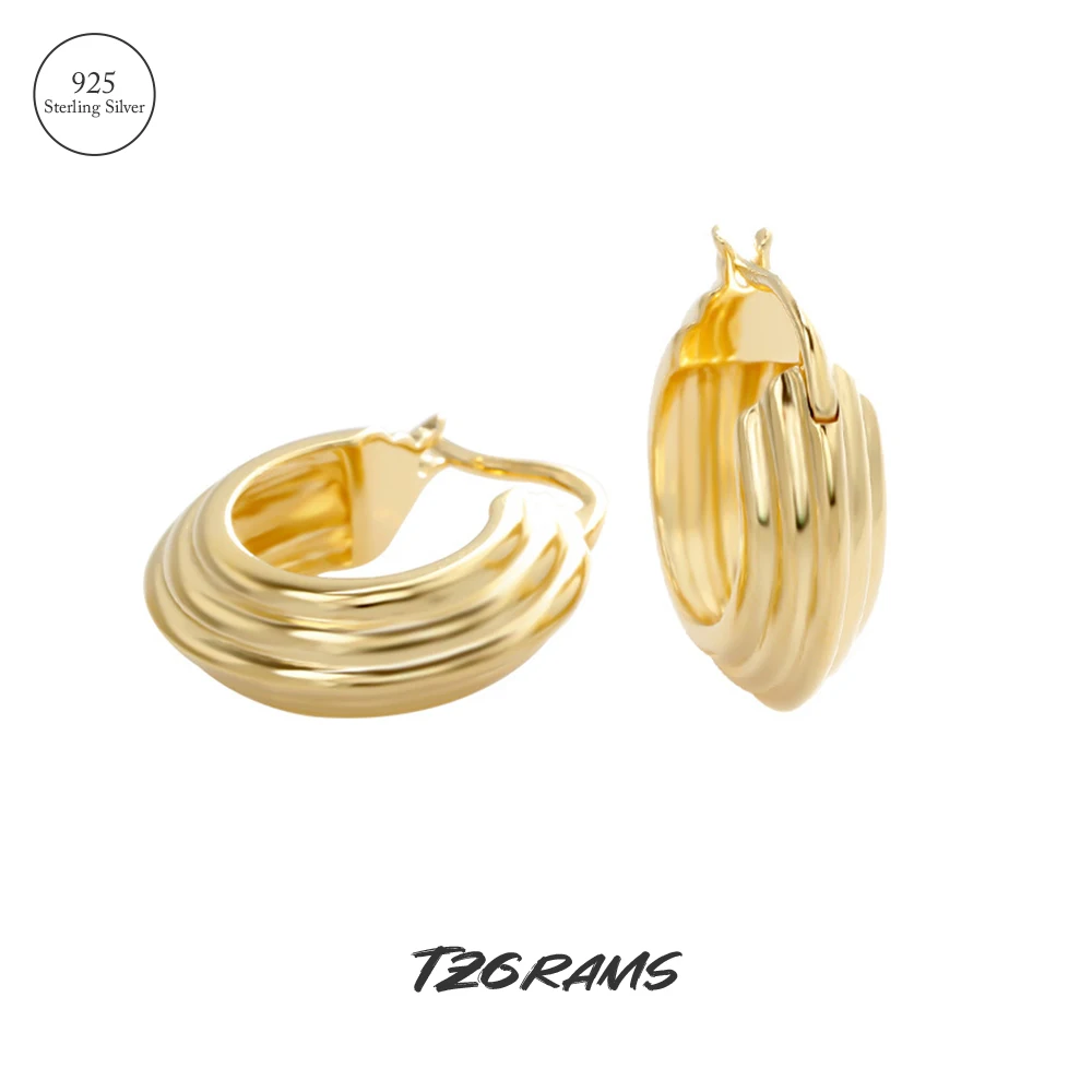 

TZgrams 925 Real Silver 14k Gold Simple Ear Buckle Huggie Earrings Round Small Hoop Earrings Aesthetic Kpop Designer Jewelry