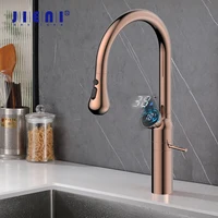 JIENI Rose Gold ก๊อกน้ําห้องครัว 360 หมุน 3-Way ทองเหลืองที่ถอดออกได้ก๊อกน้ําอ่างล้างจานจอแสดงผลอุณหภูมิ LED ร้อนเย็น TAP 1