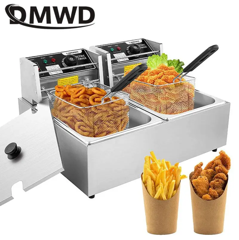Commercial 20L Electric Deep Fryer Double Thickened Stainless steel Oil Tank Detachable Thermostatic Temperature adjustable EU