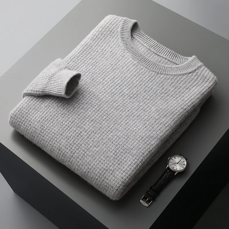 Autumn and winter new 100% pure wool men's pullover padded plus size sweater warm casual knitted sweater loose bottoming shirt 2