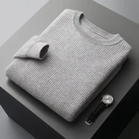 Autumn and winter new 100% pure wool men's pullover padded plus size sweater warm casual knitted sweater loose bottoming shirt 2