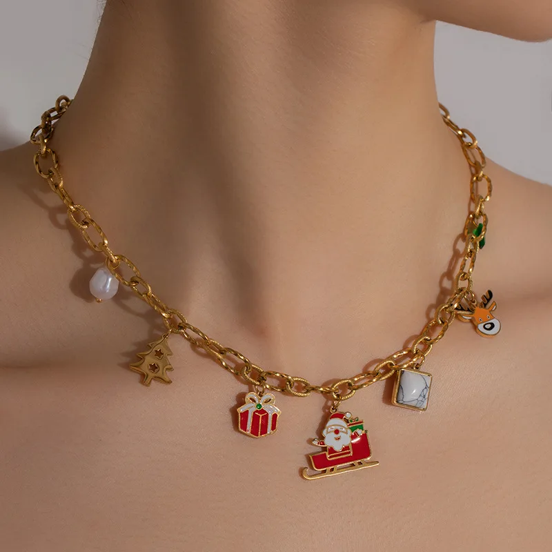 Juego De Joyería Navideña Para Mujer – Collar Y Pendientes De Aleación Con Motivos Festivos – Complementos Elegantes Para Fiestas Y Reuniones