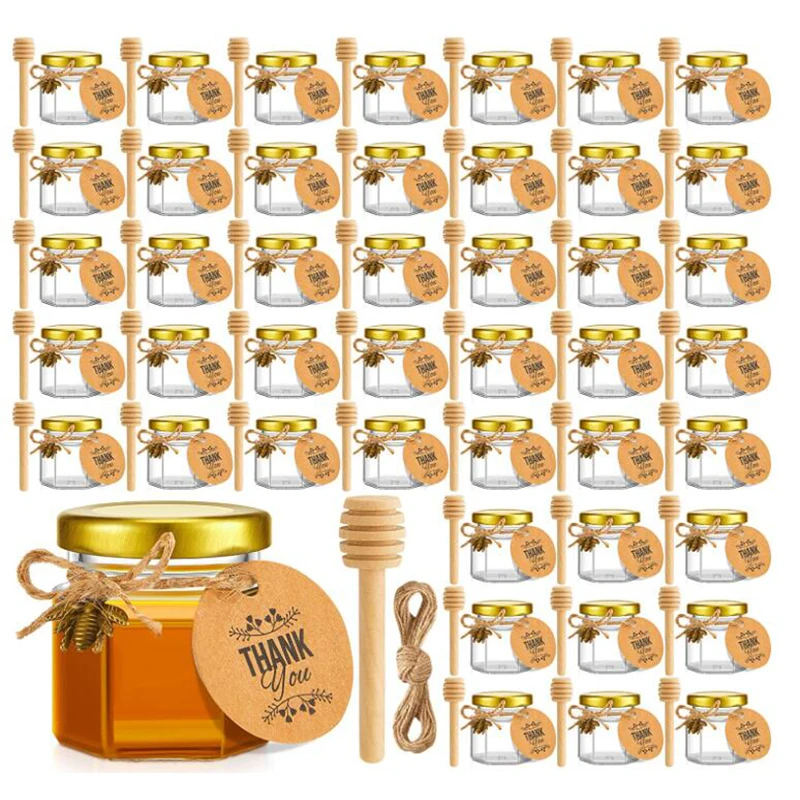 10/20Pcs 1.5oz Mini Honey Jars Party Favors Small Honey Jars Dippers