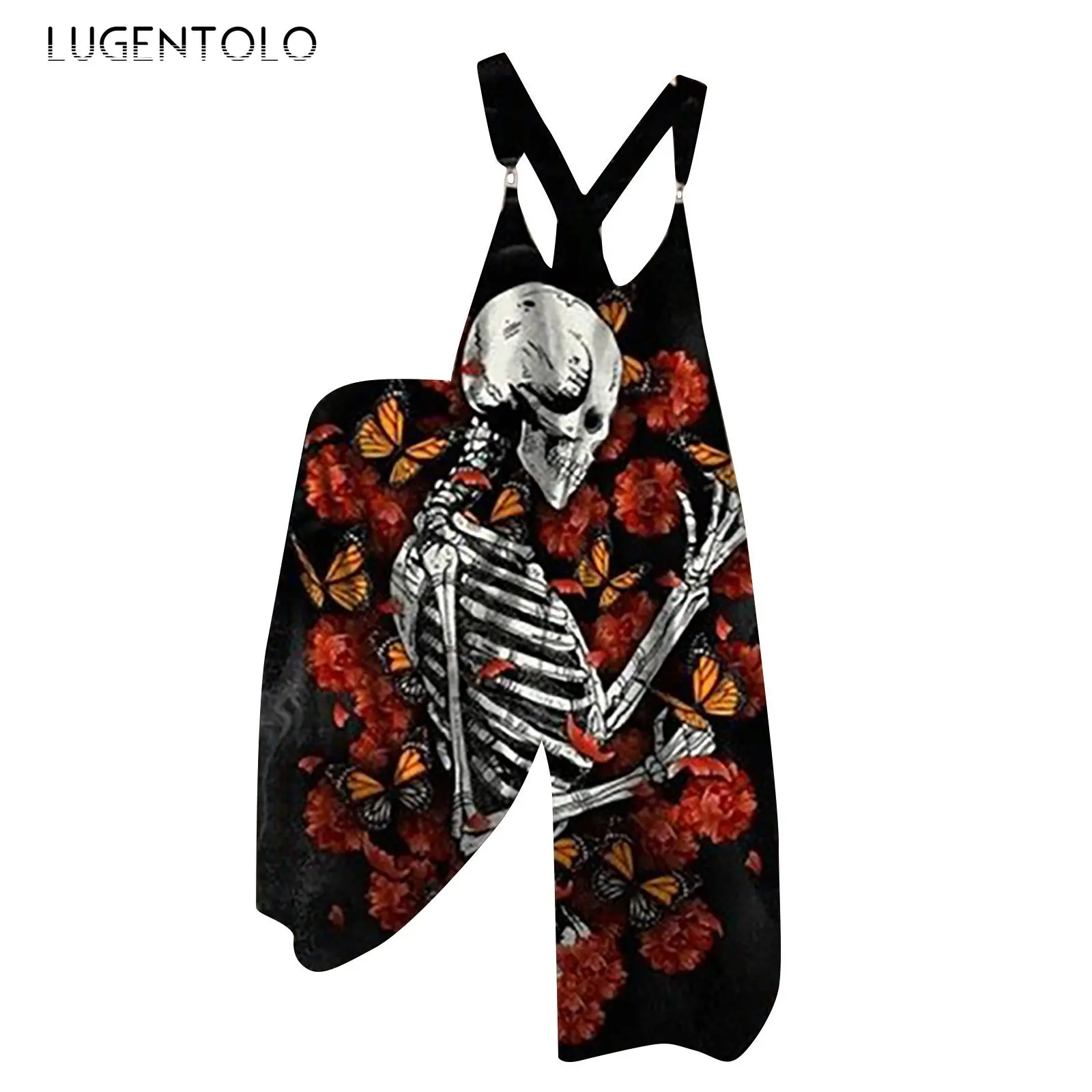 

Casual Jumpsuits Women Sleeveless Multi-pattern Skull Print Summer Fashion Female Fashion Loose Street Thin Jumpsuit Part 2