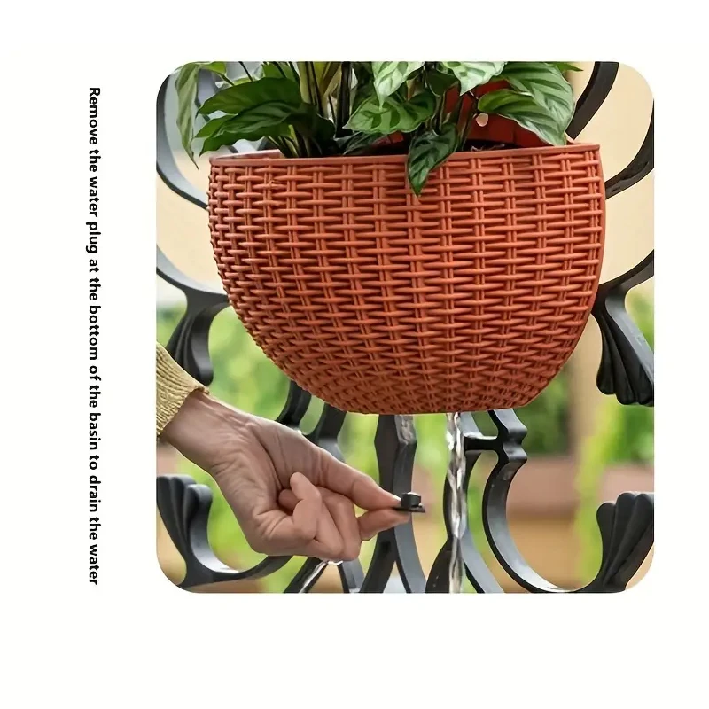 Wall-mounted Plastic Imitation Rattan Wall Hanging Basket Flower Pot 1PC For Outdoor Garden Balcony