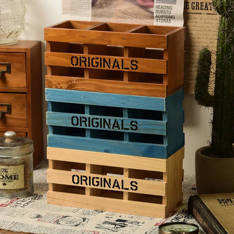 

Wood Pen Holders Manual Storage Box Antique Wooden Box Table Sundries Container Home Decor Cosmetic Organizer Desk Storage Box