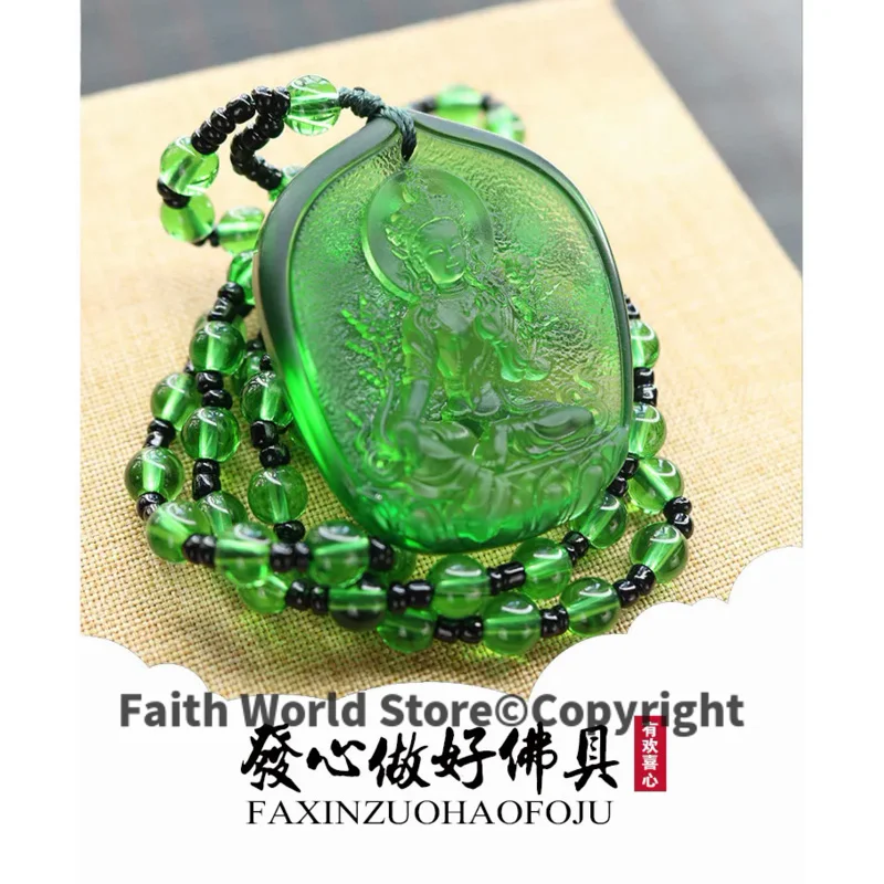 GOOD LUCK pocket travel efficacious Mascot Bless Safe Green Tara Guanyin Buddha Avalokitesvara Crystal Pendant Buddhist Amulet 6