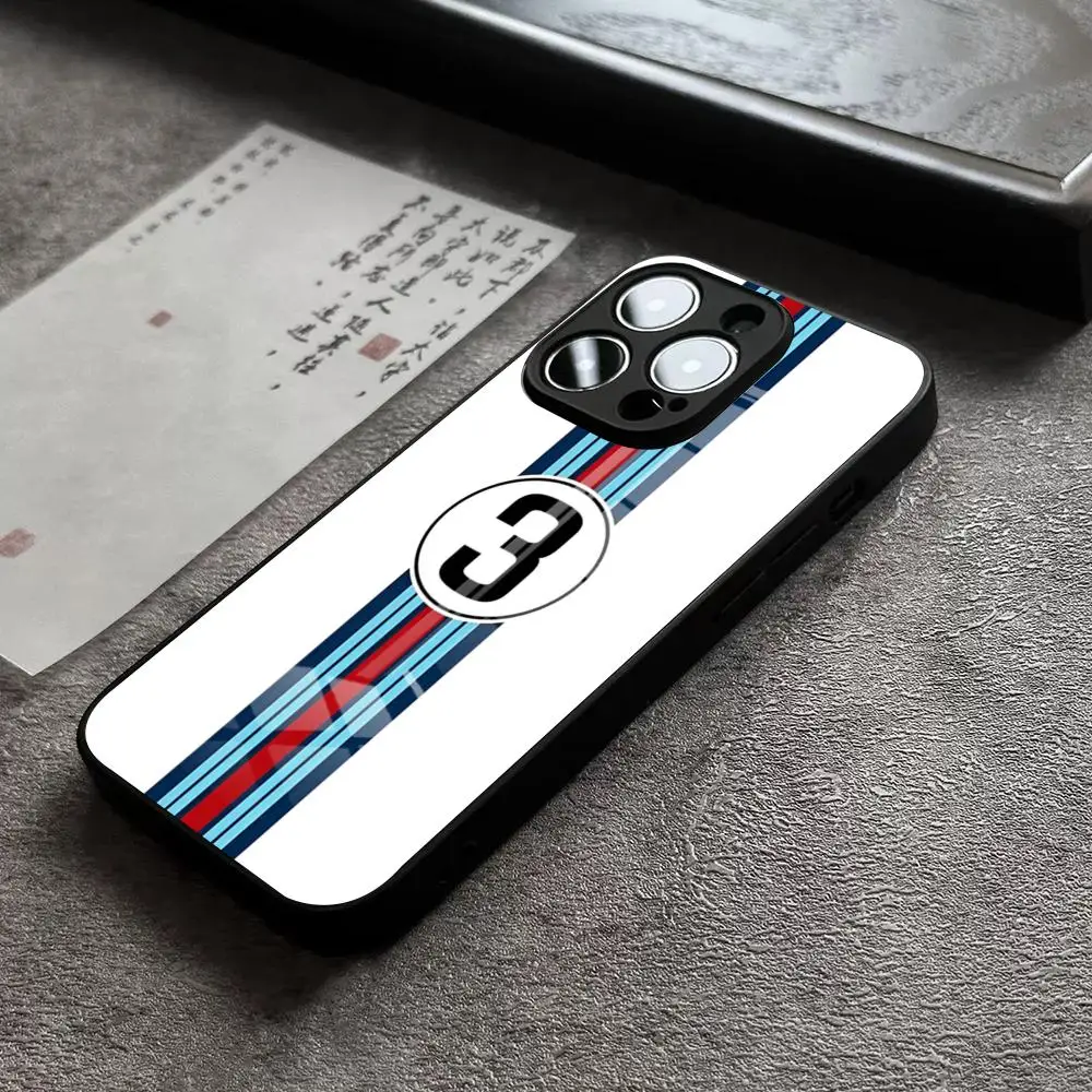Martini Racing Horizontal Stripe Glass Back Phone Case