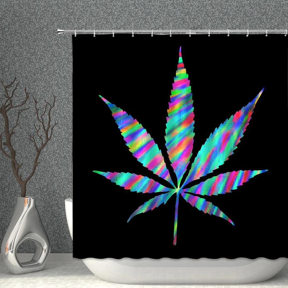 A Leaf Shower Curtain Waterproof Fabric Lily Flower Black Bath Curtains Set Maple leaves Bathroom Screen Bathtub Home Decor 5