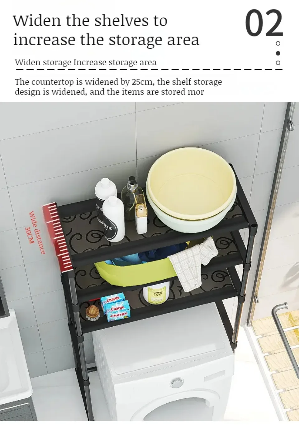 Description Picture 4 of itemBathroom Floor Multi-Level Storage Rack Over The Toilet Rack Floor Storage Washing Machine Multi Layer Toilet Shelf Bathroom