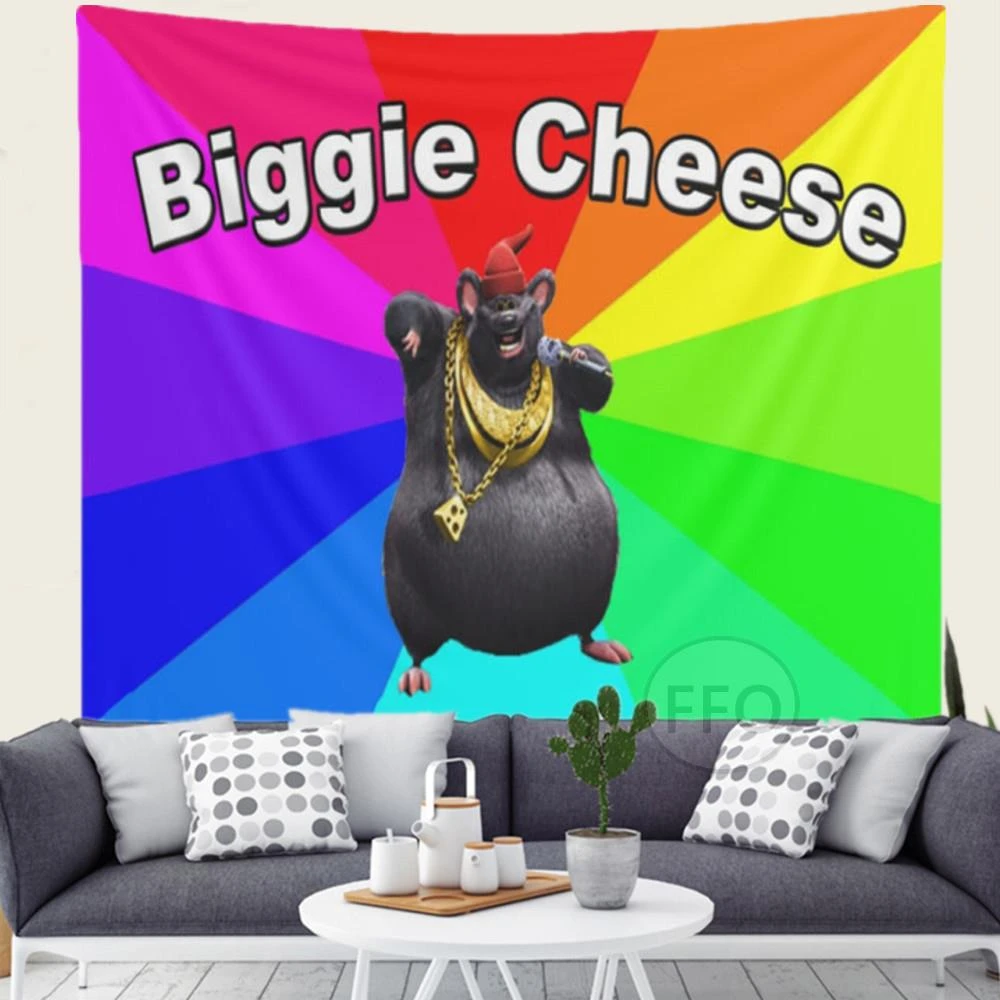 Biggie Cheese Meme Tapestry Kawaii Anime Rat Tapestry Wall Hanging