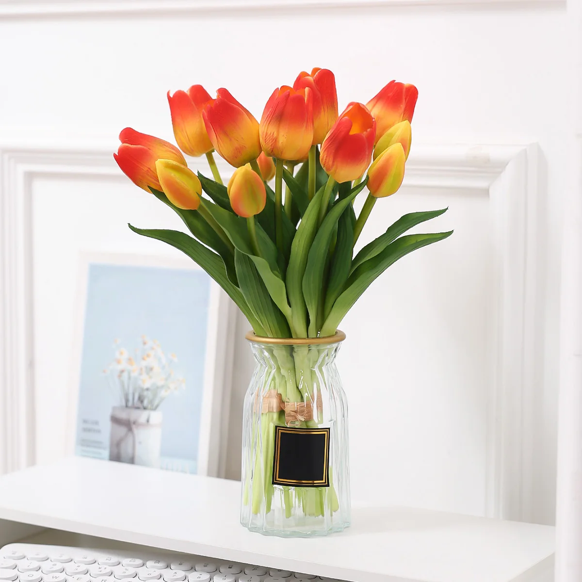 1 bundle of 5 simulated tulips indoor home props shooting simulated flowers Valentine's Day wedding party vase flower arrangement