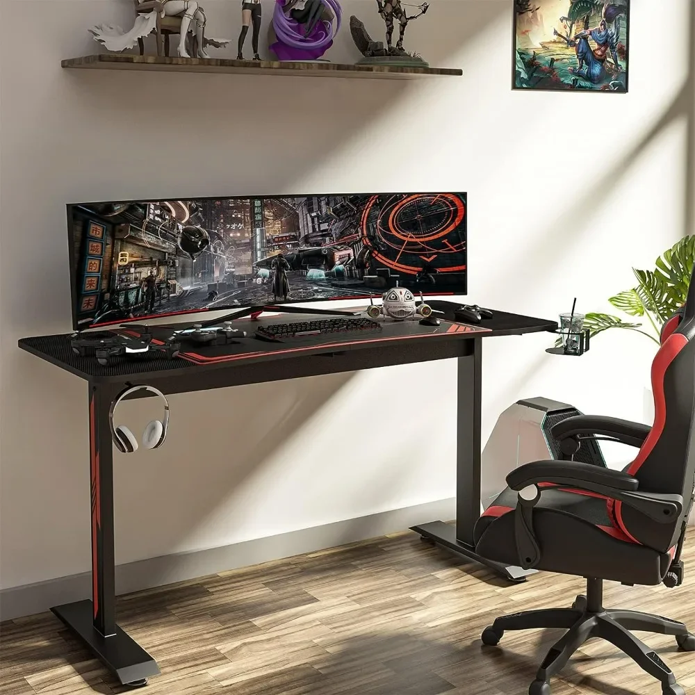 

Heavy-Duty Gaming Computer Table With Carbon Fiber Surface & Large Mouse Pad Work Office Desks 63 Inch Gaming Desk Furniture