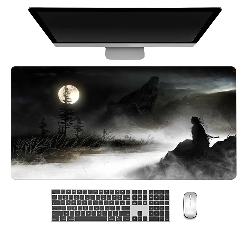 Night Moonlight Samurai large size cool mouse pad 900x400 non-slip esports desk mat game player mouse pad desktop accessories ﻿ 3