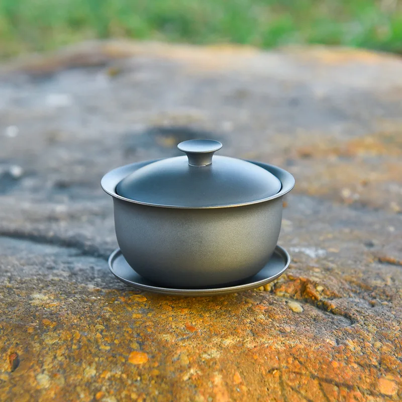 150ml Large Capacity Pure Titanium Gaiwan,Single Layer,Antibacterial Preservation,Portable Outdoor Camping Travel Tea Bowl