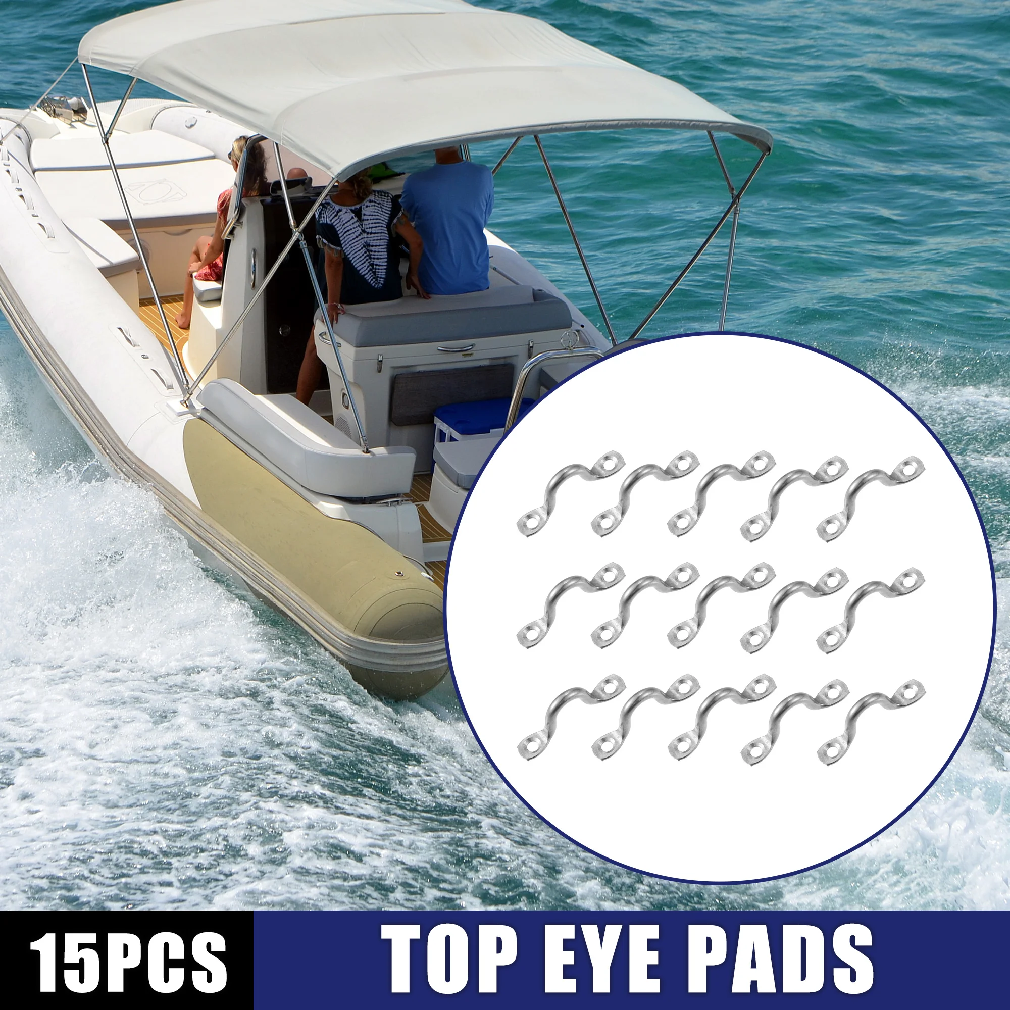 

X Autohaux 15pcs Bimini Pad Eye Strap Deck Loops Tie Down Anchor Point for Bimini Boat Top Kayak Deck Loops 316 Stainless Steel