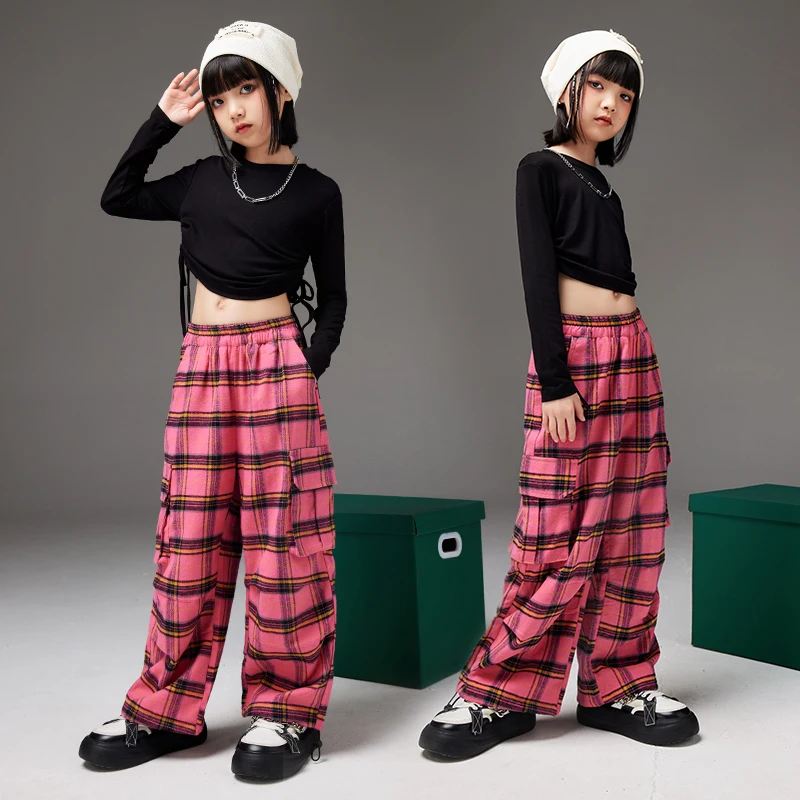 

Girls Hip Hop Clothing Crop Top Plaid Pant Clothes Sets Kids Children Sweatshirt Outfits Teenage Jazz Street Dance Costumes