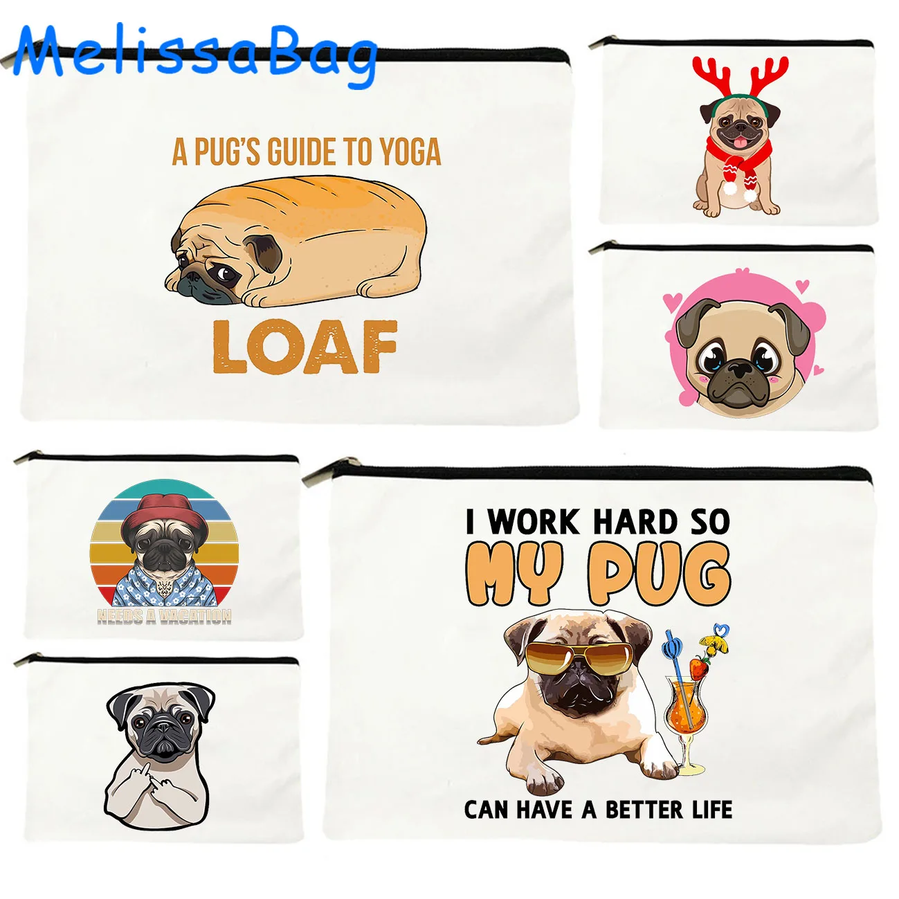 Divertente Papavero Carino Pug Lover Regalo Cane Cartoon Pug Papà Mamma Adorabile Borsa Di Tela Custodia Cosmetica Borsa Per Il Trucco Astuccio Con Ce