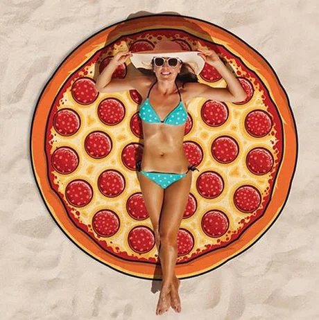 150cm Artificial Donut Hamburger Pizza Print Beach Mat Picnic Camping Mat Round Sandbeach Towel Picnic Mat Beach Throw Rug 5