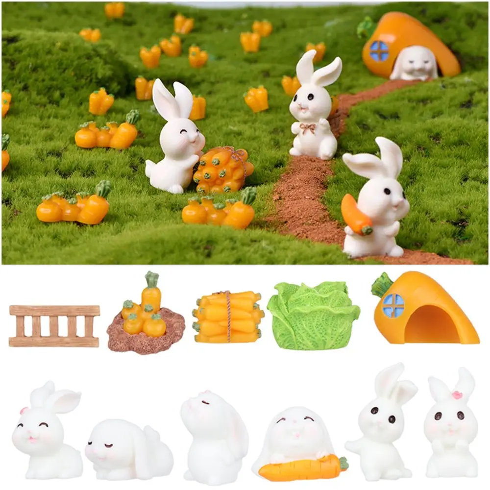 Hare Micro Landscape Dollhouse Ornament Figurine Di Coniglio In Miniatura Mini Carota House Resin Bunny Statue Fairy Garden