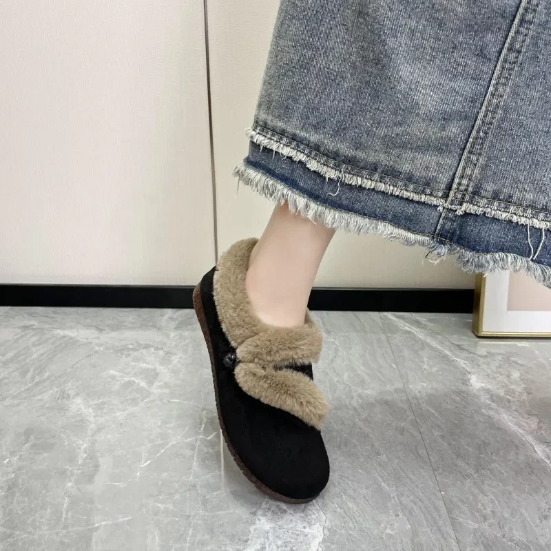 

Женские туфли без застежек, однотонные повседневные туфли на плоской подошве с круглым носком, для зимы, 2024