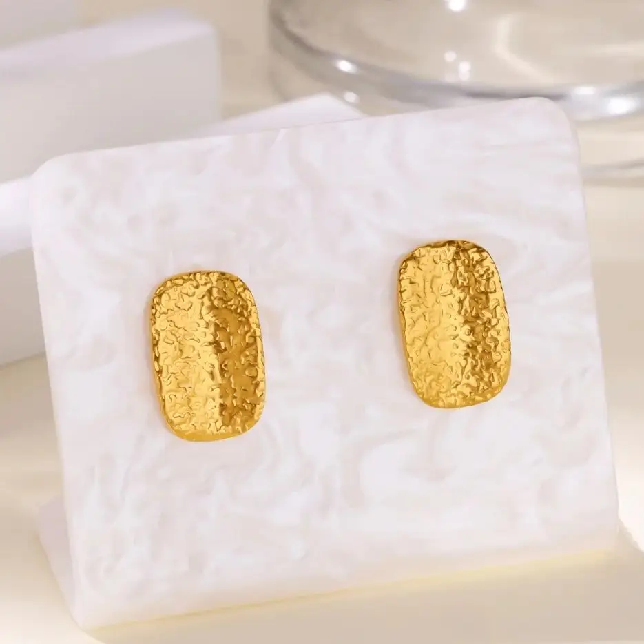 Stainless Steel Square Textured Stud Earrings for Women