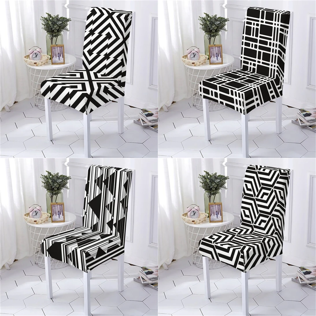 

Чехол в геометрическом стиле для обеденного стула, чехол для стула с рисунком решетки для свадьбы, отеля, дома, противогрязное сиденье