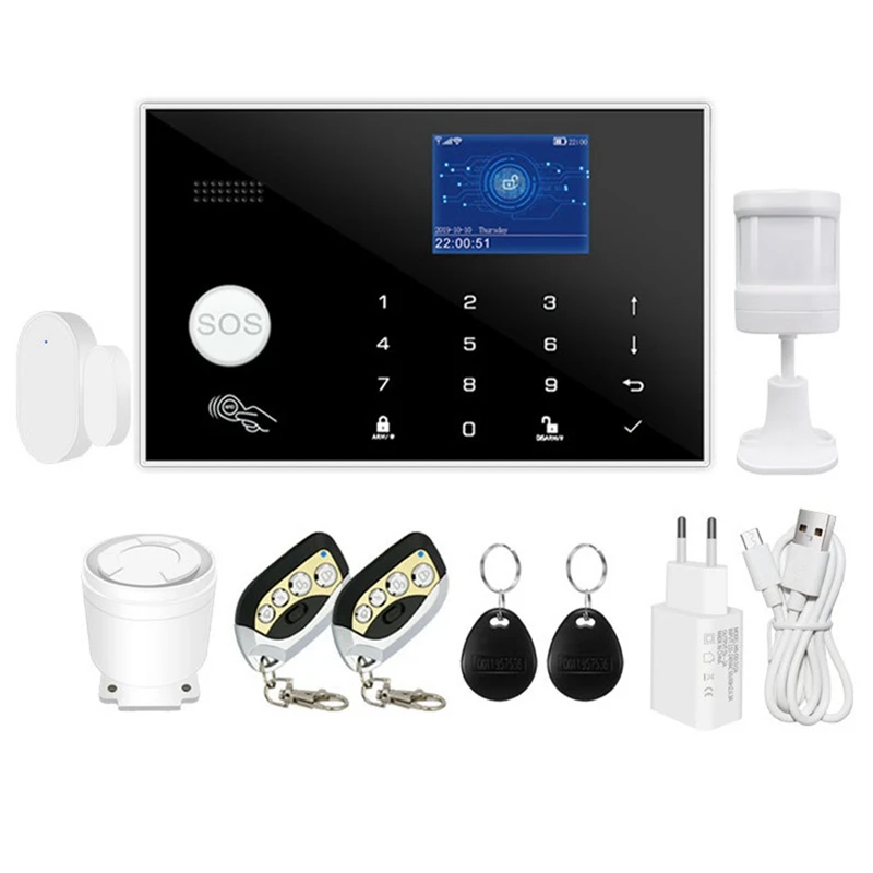

Wifi GSM Alarm System Tuya Smart Home Screen Touch Keyboard House Burglar Security Alarm Support Voice Switching EU Plug