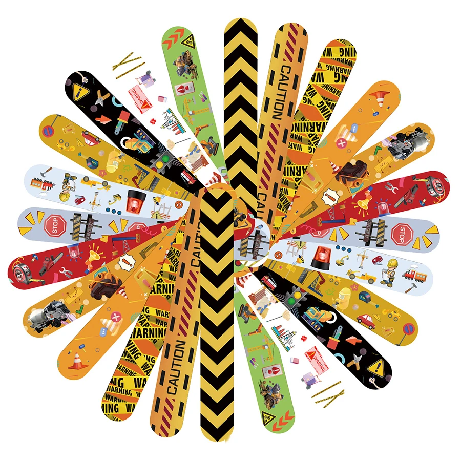 Description Picture 2 of item12Pcs Random Slap Bracelets Wristbands Party Favors Construction Work Theme For Birthday Party Supplies