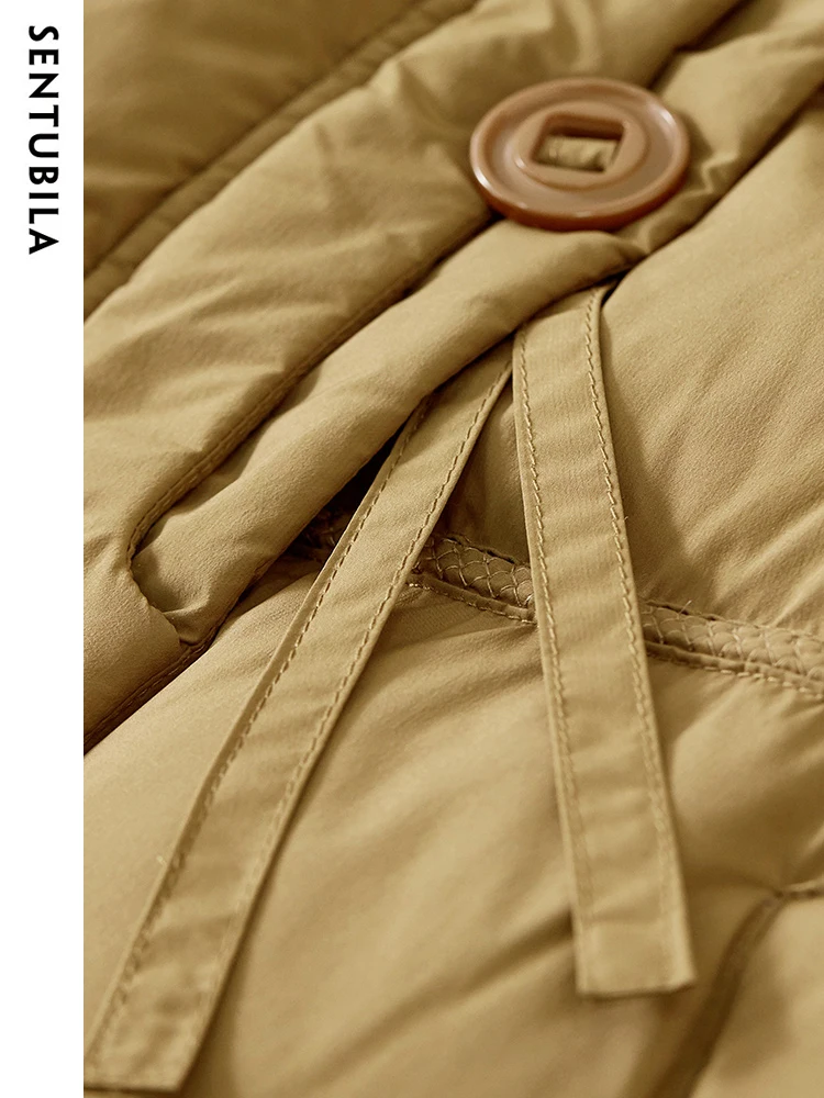 SENTUBILA Women's 2023 Winter Fashion Hooded Long Down Jacket 90% White Duck Down Coat Office Lady Loose Warm Outwear W34Y49569