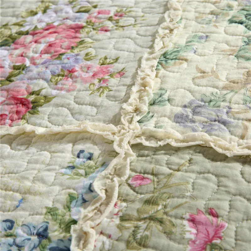 Korean Floral Plaid Patchwork Bedspread for Bed Double Cotton Quilted Bed Cover Set Coverlet Summer Quilt Pillow Cases Handmade
