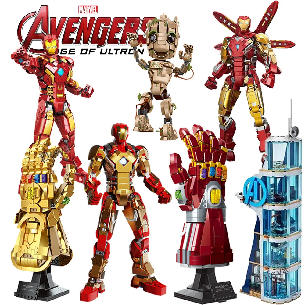 Disney Mk85 Mk42 Iron Man Infinity Glove Gauntlet Marvels Thanos Avengers Ironman Heroes Arma Groot Toy Building Blocks Regalo