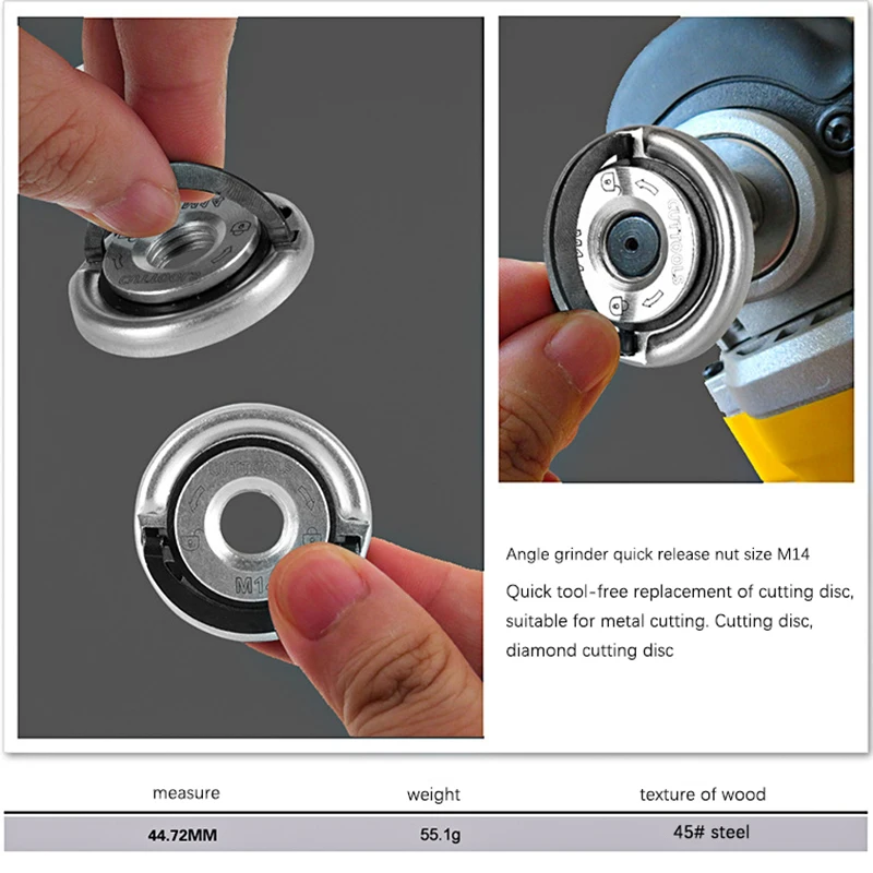 M14 Thread Angle Grinder Self-Locking Pressing Plate Angle Grinder Pressing Plate Quick Release Flange Nut Power Chuck Tool 1pc