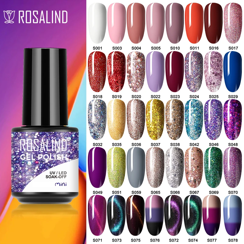 

ROSALIND Glitter Nail Polish Semi Permanent All For Manicure Nails Art UV LED Hybrid Varnishes Base Top Coat Soff Off Gel Nail