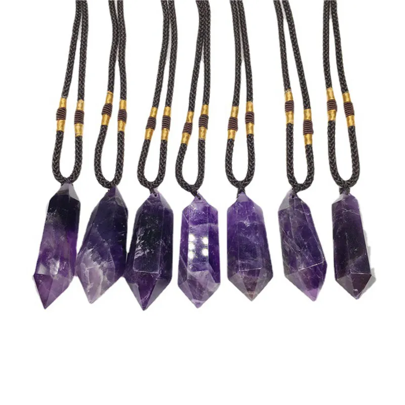 Purple Natural Banded Chevron Dream Amethyst Quartz Crystal Point Wand Pendant Pendulum Reiki Healing Chakra Stone Necklace Gift 2