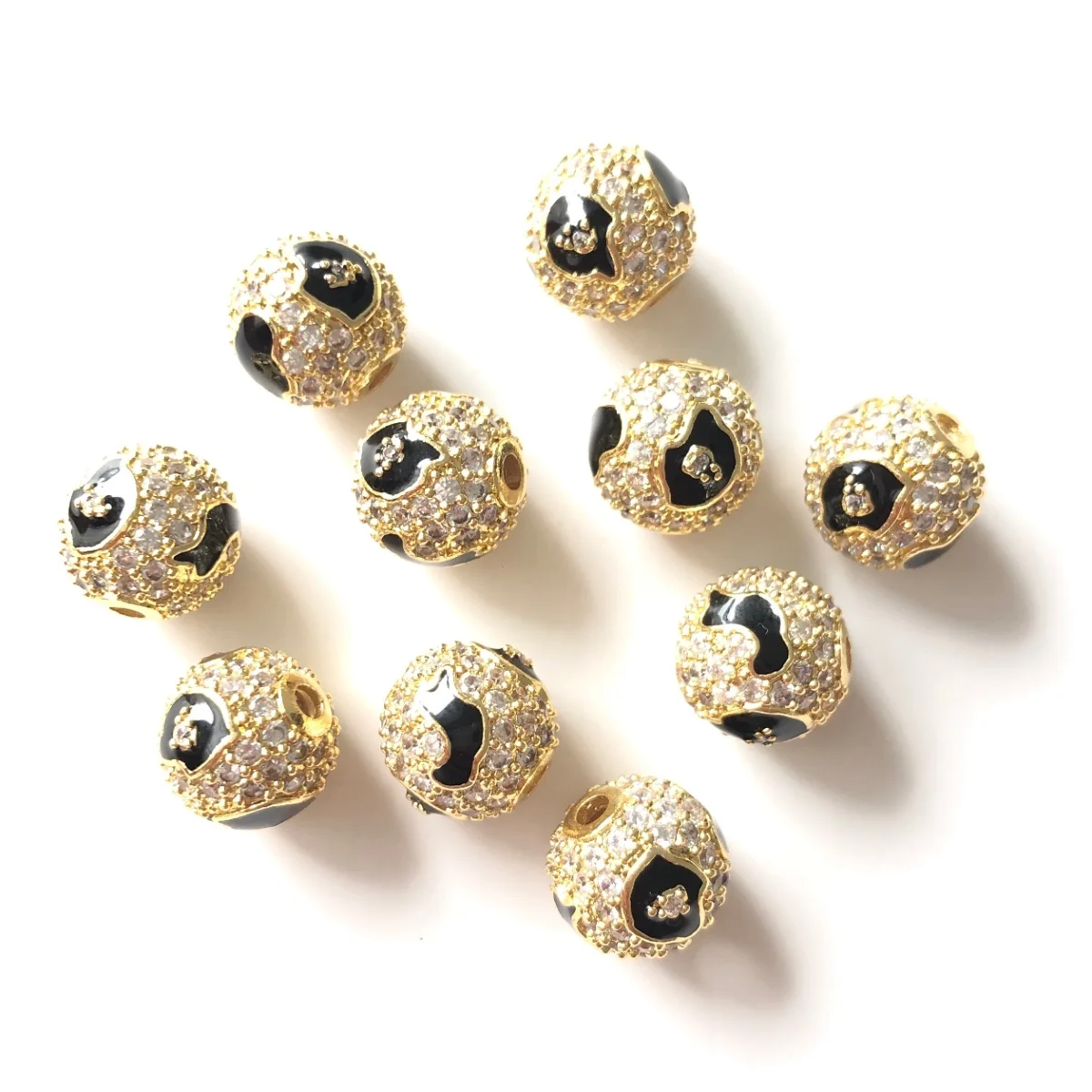 10pcs/Lot 10mm Black Leopard Print Pattern Zirconia Paved Ball Spacers Beads for Women Bracelet Necklace Waist Jewelry Accessory