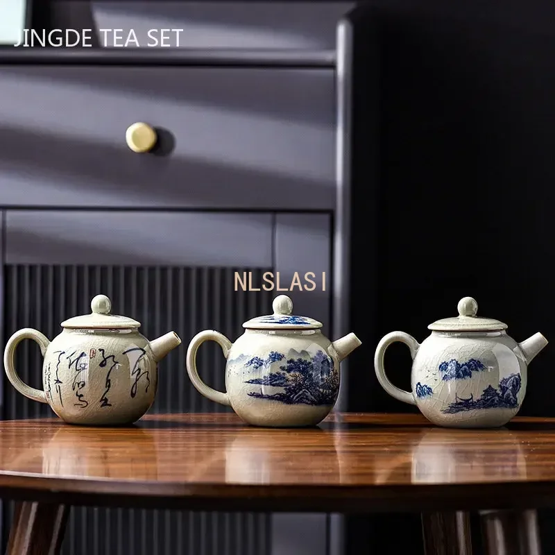 200ML Chinese Ceramic Teapot Ru Kiln Ice Crack Glaze Can Raise Tea Kettle Handmade Porcelain Teaware Household Tea Pots