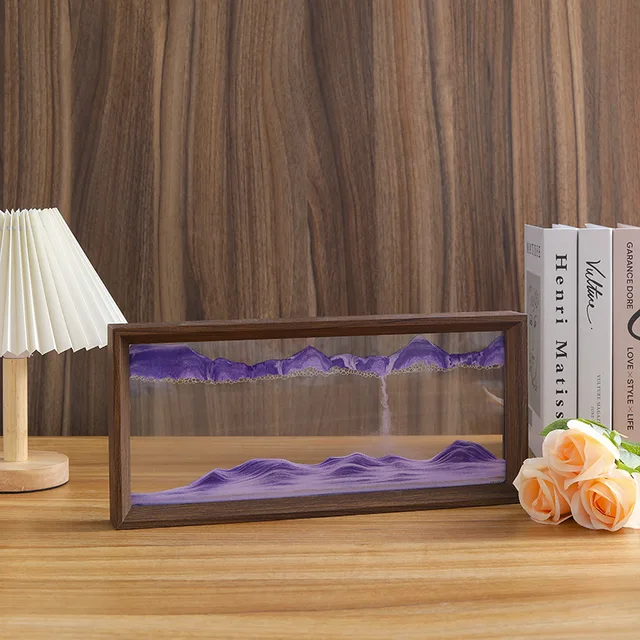 Wooden Frame 3D Sandscape Moving Sand Art Picture Quicksand Hourglass Craft Square Flowing Sand Painting Office Home Decor Gifts 3