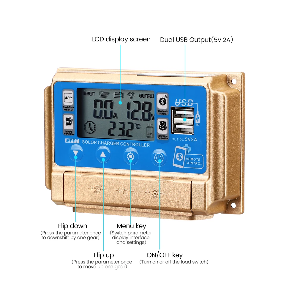1pcs 30A 40A 50A 60A Adaptive MPPT Solar Controller with Bluetooth 12V/24V Solar Charge Controller solar controller