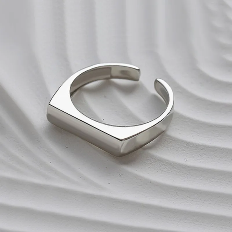 Korean Simple Geometric Rectangle Handmade Ring for Women Creative Individuality Flat Rings Jewelry Gifts Wholesale