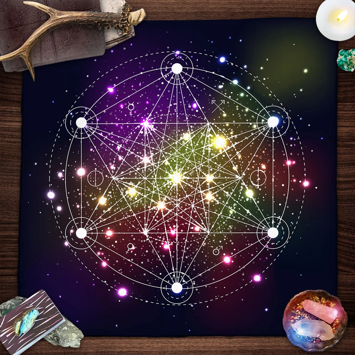 Geometric Altar Cloth Tarot Card Tablecloth With Flower Of Life Design Tarot Card Reading Mat For Metatron Cube Witchy Gift