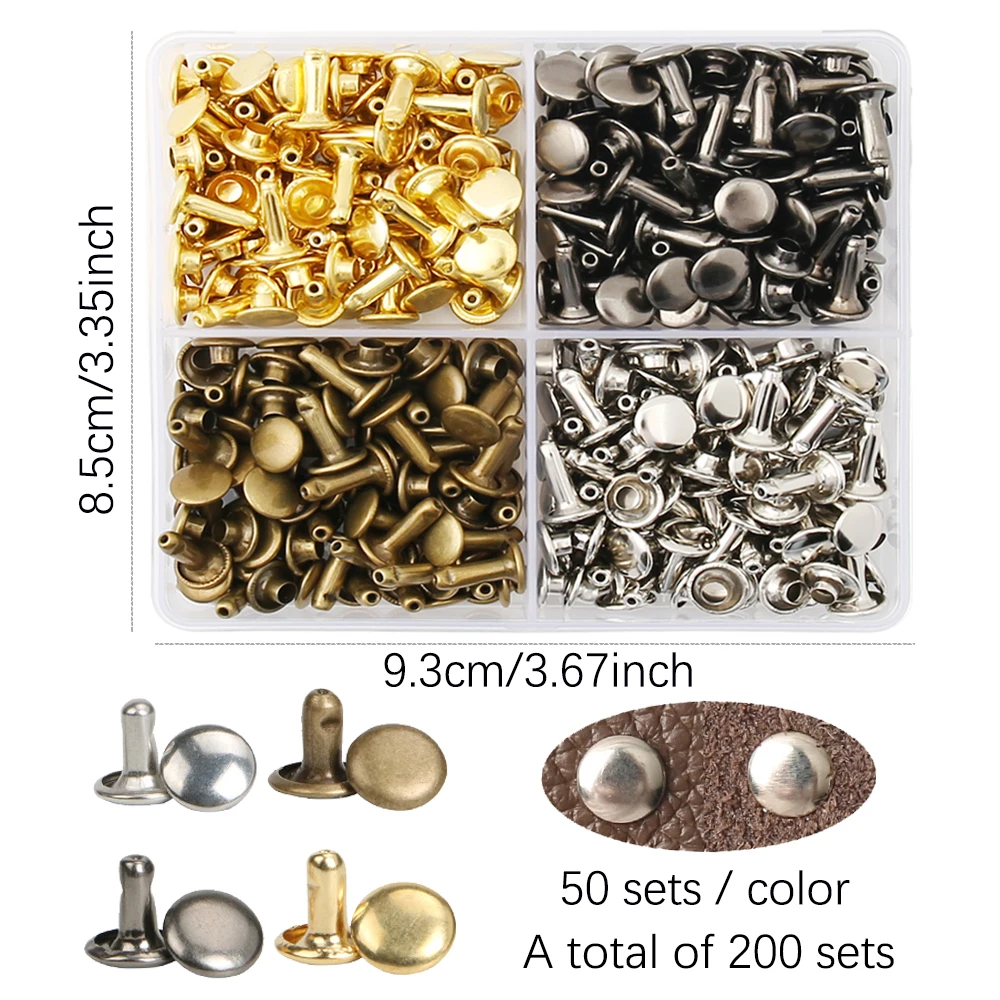 Leather Tools Leather Craft Tool Kit Leather Craft Tools Leather Craft Tool 200sets 4 Colors Metal Cap Rivets Punk Stud Round Nail Spike Tool Diy Leathercraft Shoes Bag Belt Handmade Accessories