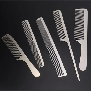 Pettine da barbiere in metallo argentato in acciaio inossidabile di alta qualità, parrucchiere, pettine da taglio per capelli per uomini e donne 1